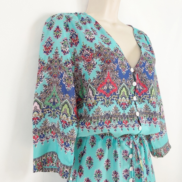 Maxi boho print dress duster cover up size large - Picture 6 of 9